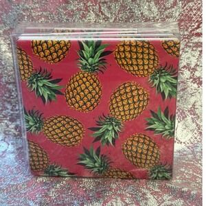 Pineapple‎ Tile Coaster Set Of 4 Cork Back 4x4 Tropical Aloha Decor NIB